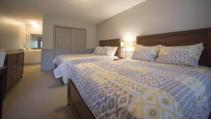 Interior of hotel beds