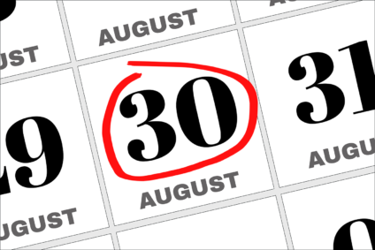 August 30 calendar with red circle